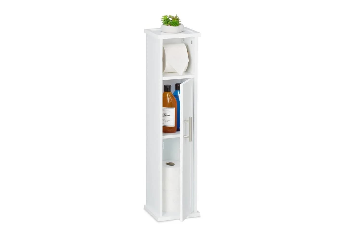 relaxdays Toilettenpapierhalter stehend Weiß mit Bambushalter - Bild 2