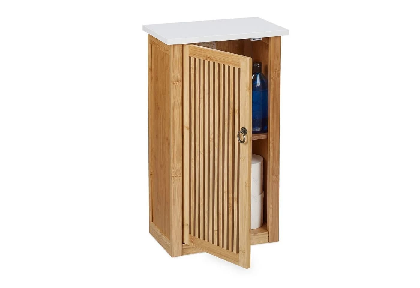 relaxdays Hängeschrank Bambus Natur Weiß Badezimmerschrank Lamellen Design - Bild 2