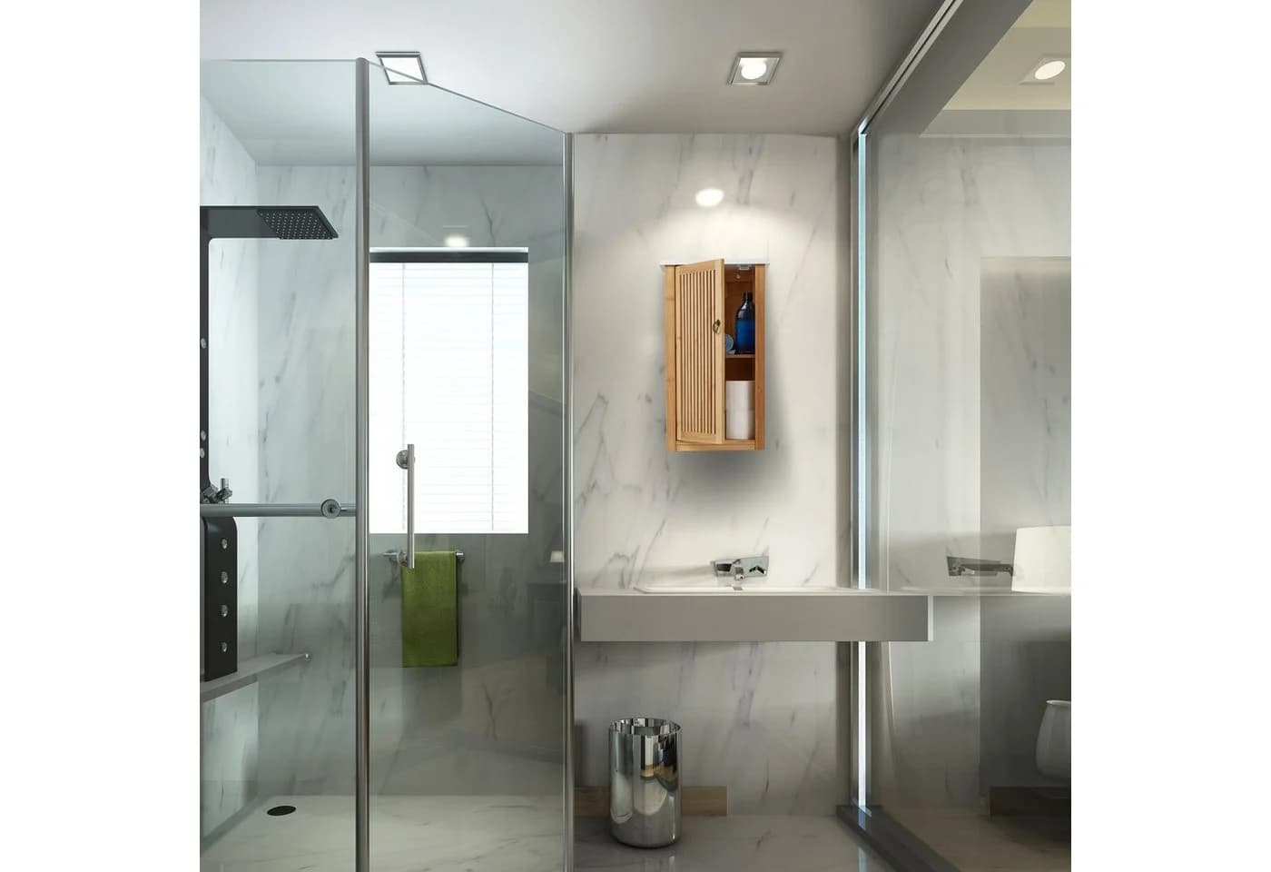 relaxdays Hängeschrank Bambus Natur Weiß Badezimmerschrank Lamellen Design - Bild 5