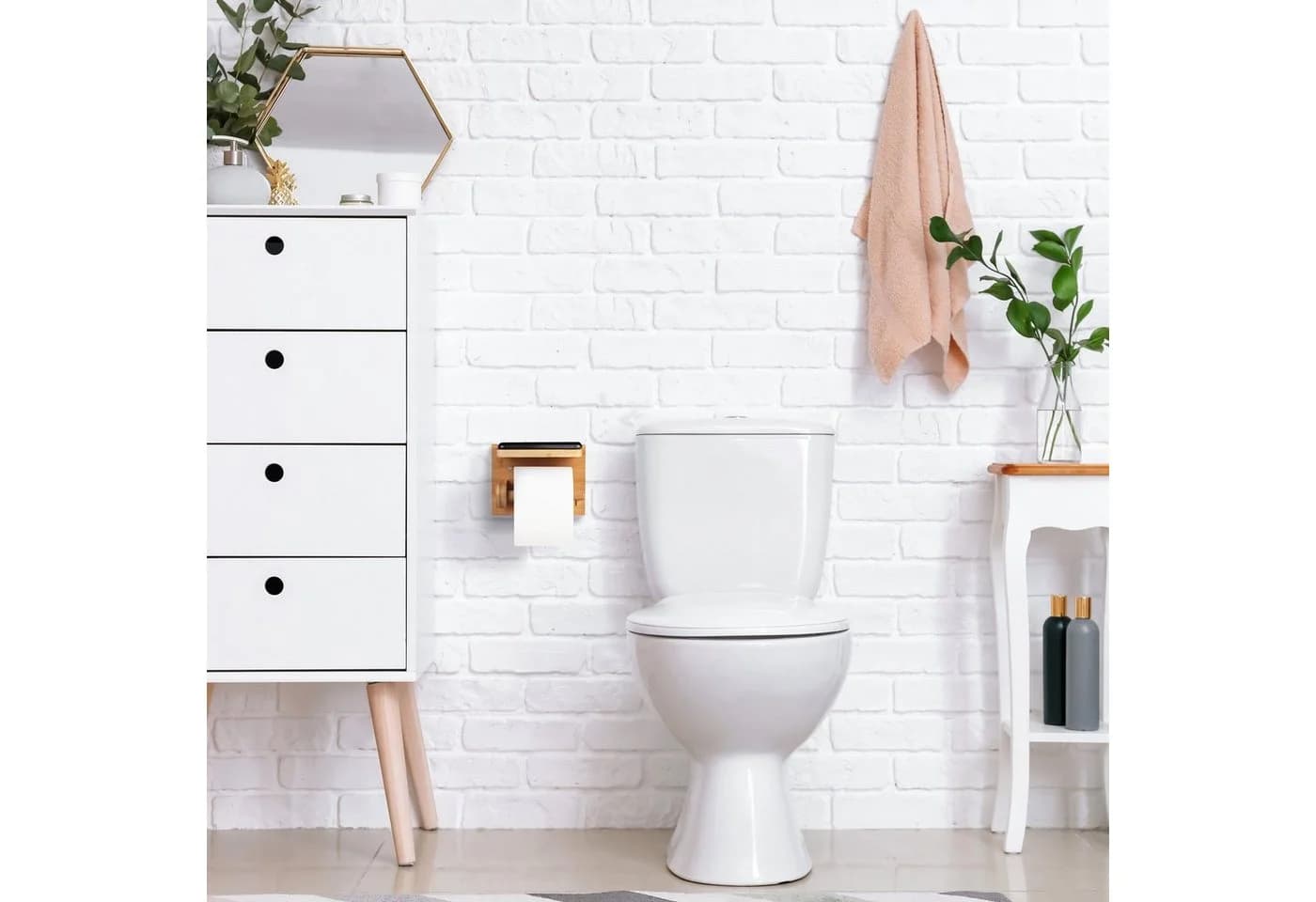 relaxdays Toilettenpapierhalter Bambus mit Ablage