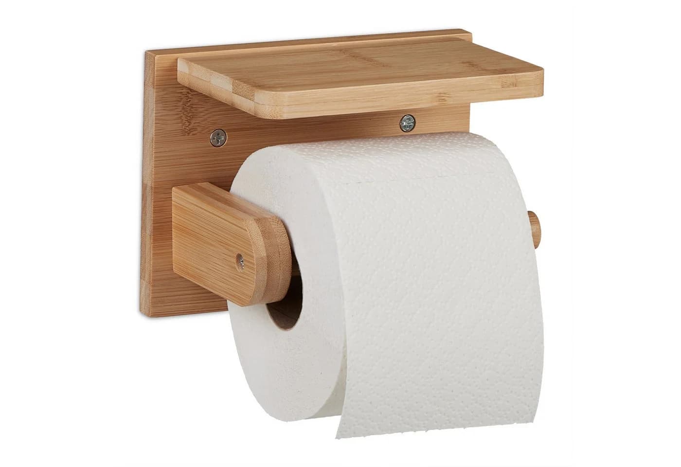 relaxdays Toilettenpapierhalter Bambus mit Ablage - Bild 2