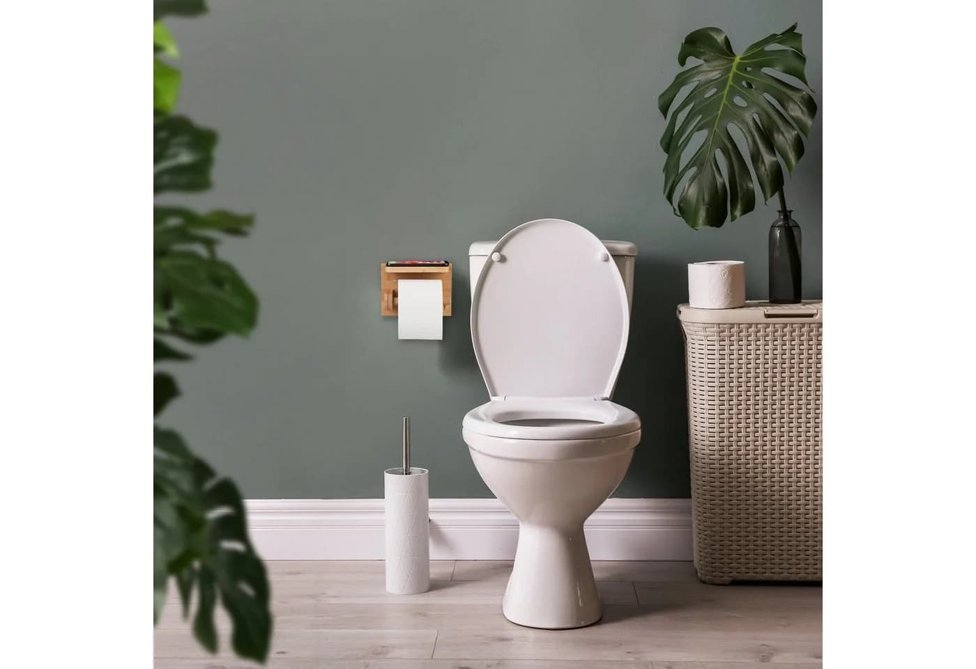 relaxdays Toilettenpapierhalter Bambus mit Ablage - Bild 5