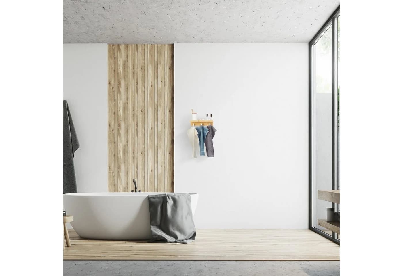 relaxdays Hakenleiste Wandregal mit 3er Hakenleiste Bambus Weiß