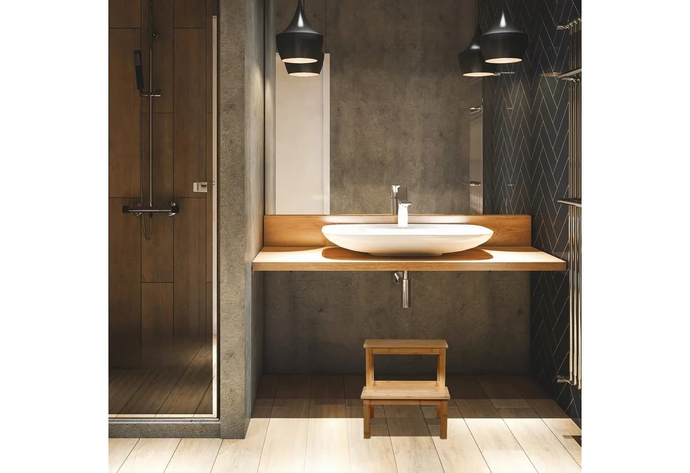 relaxdays Tritthocker Bambus Zweistufig