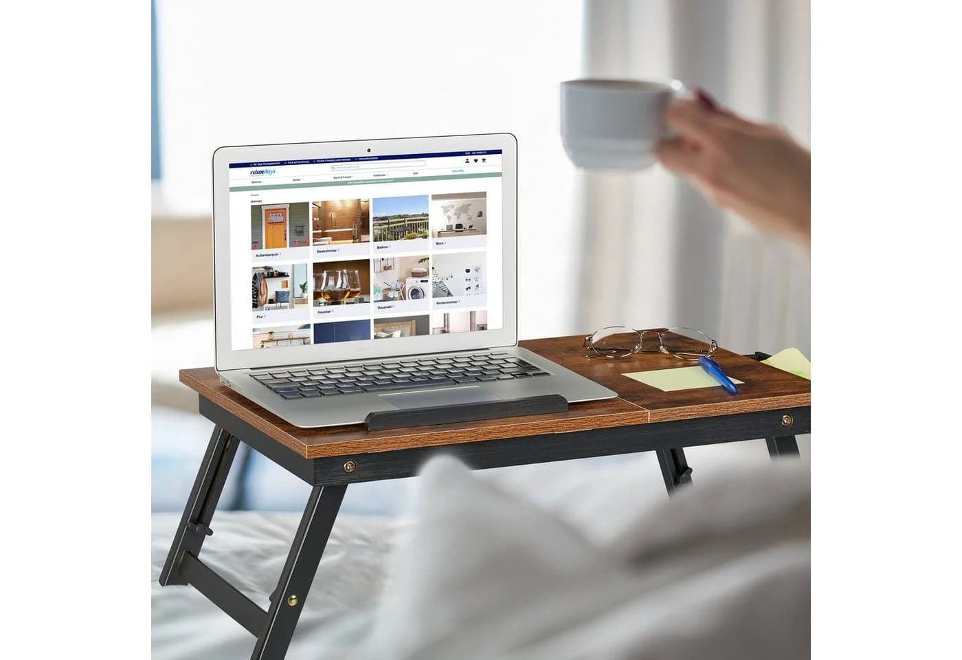 relaxdays Laptoptisch Höhenverstellbar Bambus Braun/Schwarz