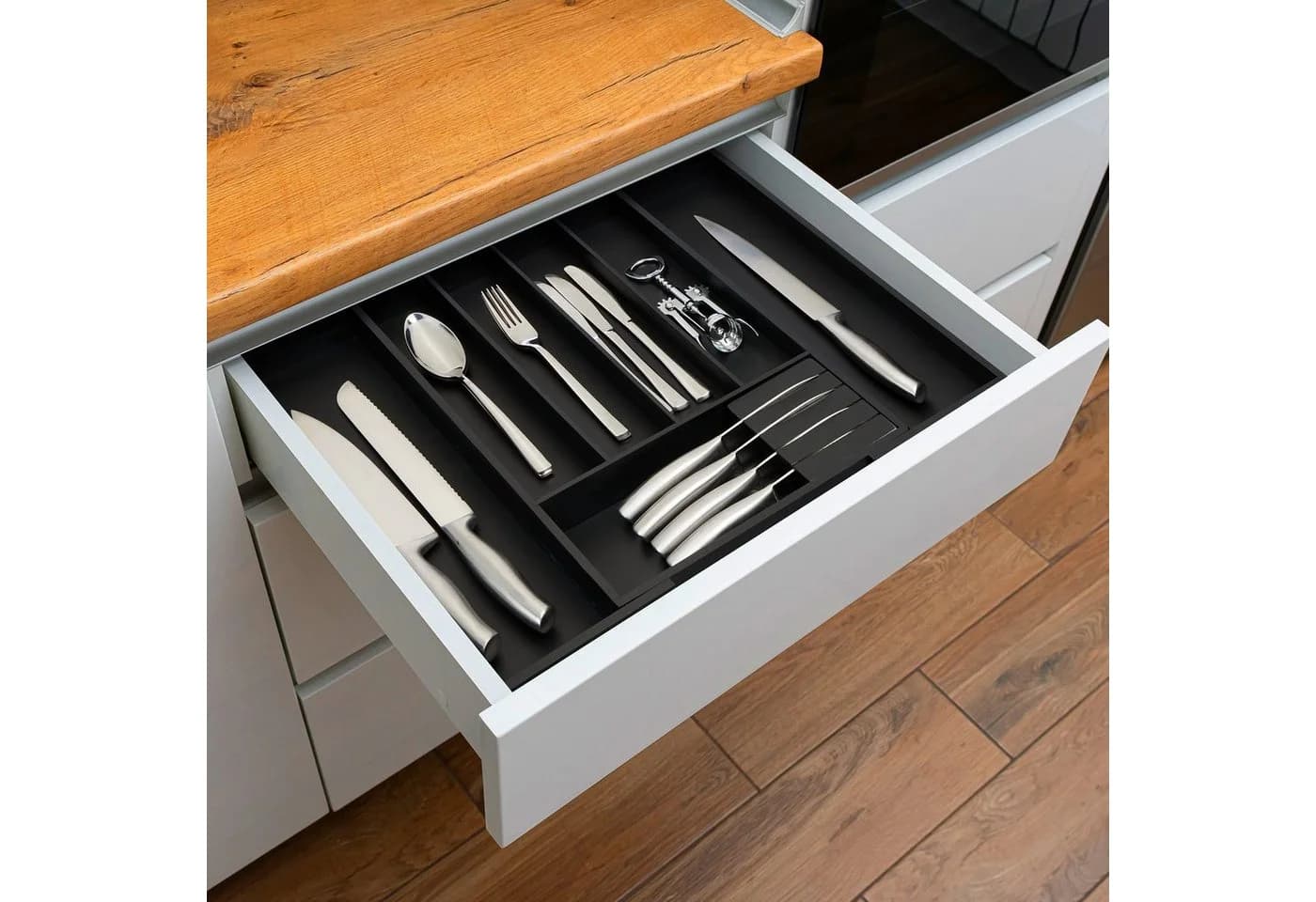 relaxdays Besteckkasten Ausziehbarer Besteckkasten aus Bambus Schwarz - Bild 4