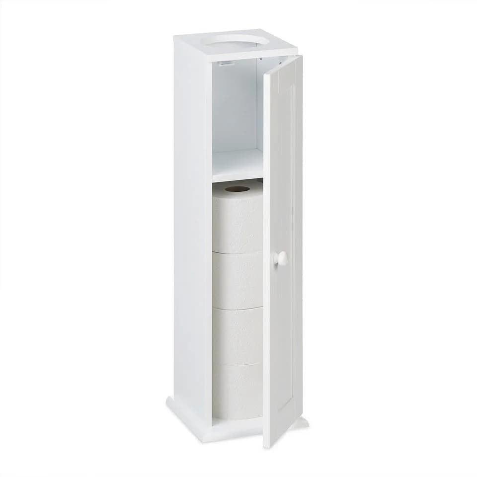 relaxdays Badregal Schmaler Toilettenschrank Weiß mit 2 Ablagen - Bild 2