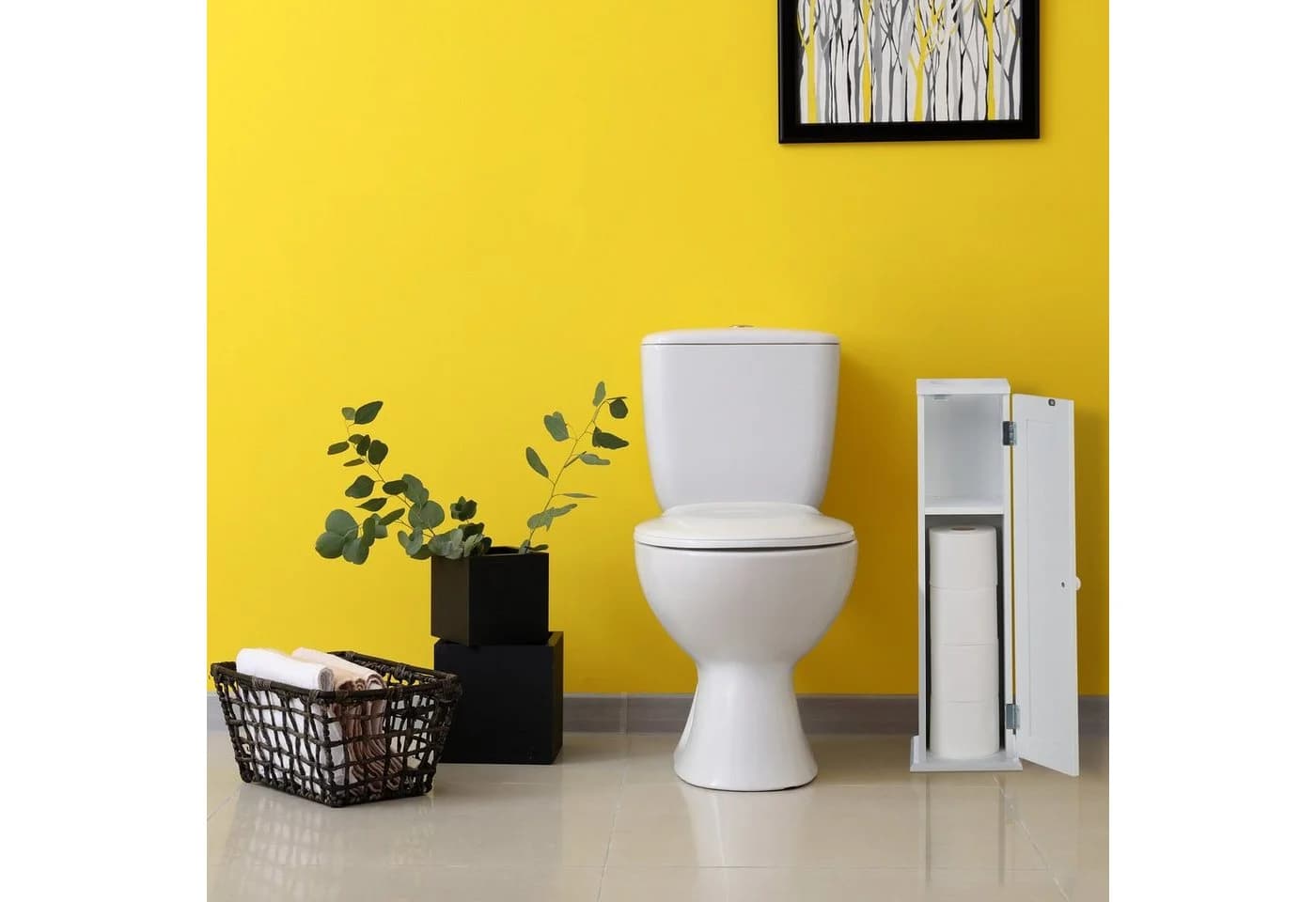 relaxdays Badregal Schmaler Toilettenschrank Weiß mit 2 Ablagen - Bild 5