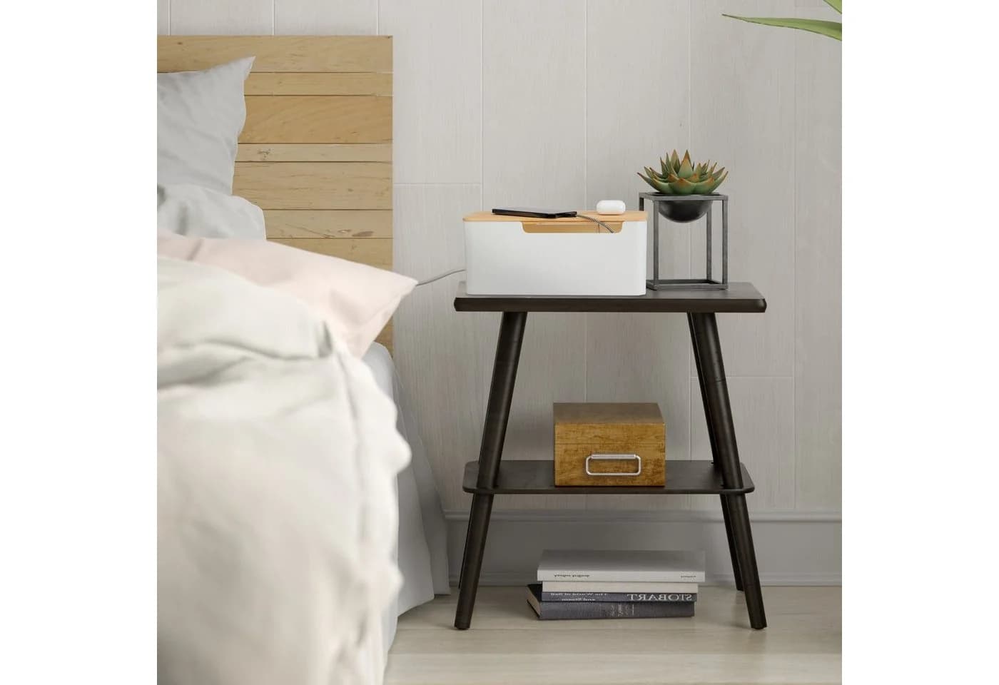 relaxdays Kabelbox mit Bambusdeckel Weiß/Natur