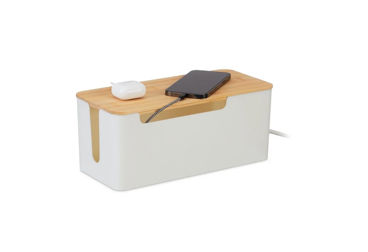 relaxdays Kabelbox mit Bambusdeckel Weiß/Natur - Bild 2