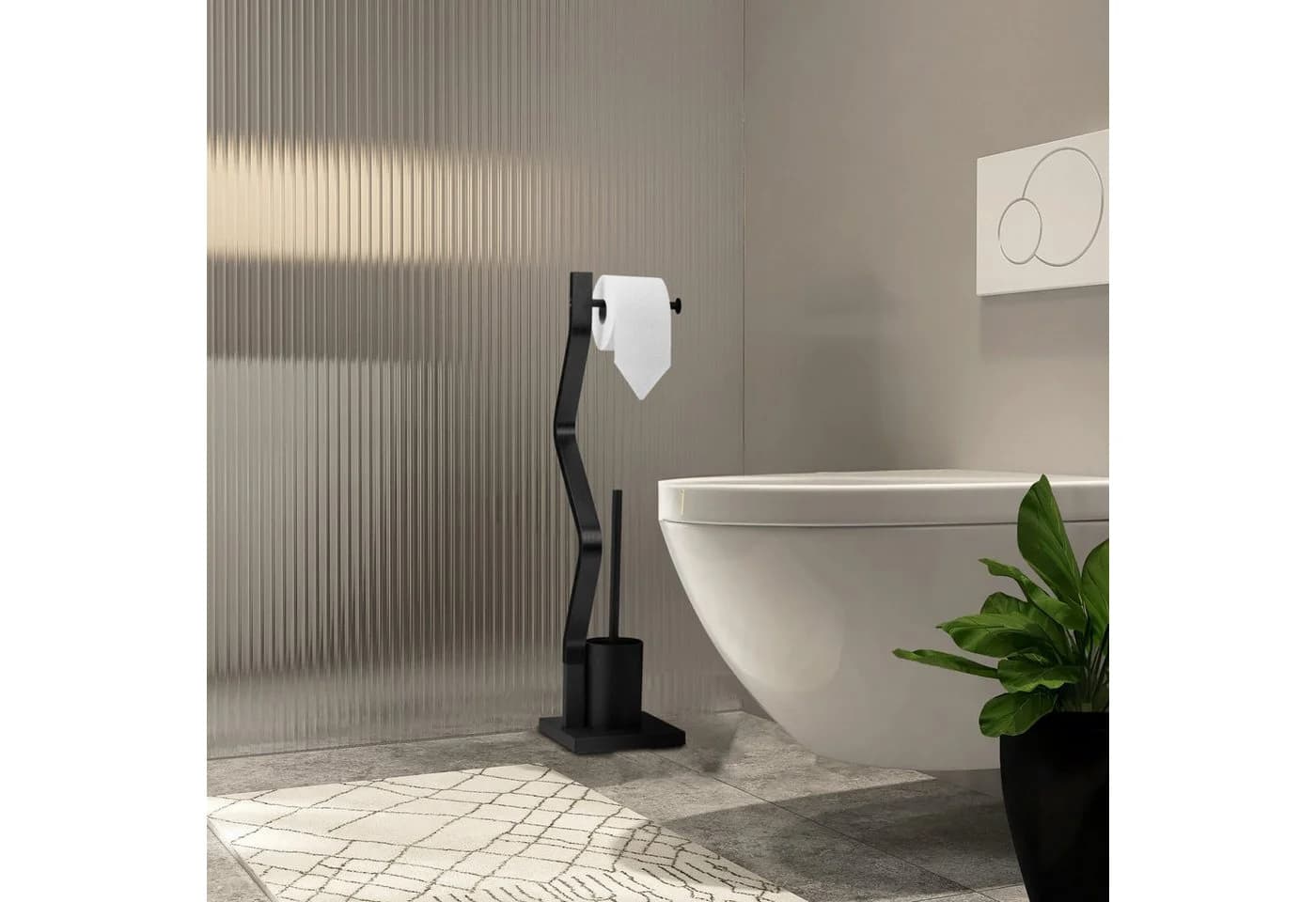 relaxdays Toilettenpapierhalter WC Garnitur Schwarz