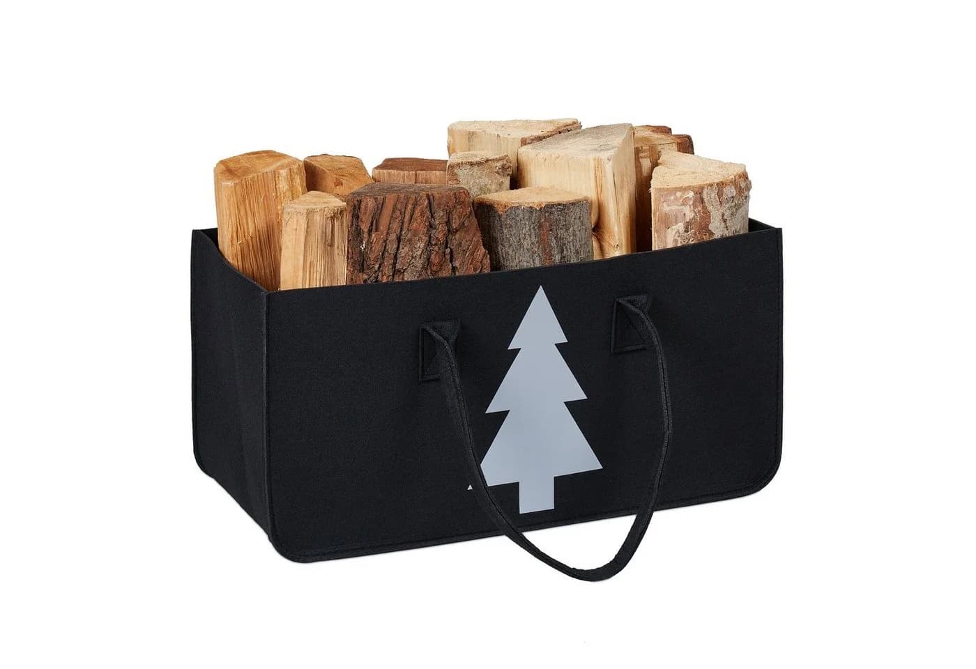 relaxdays Holztragetasche Schwarz mit Tannenbaum-Motiv - Bild 2