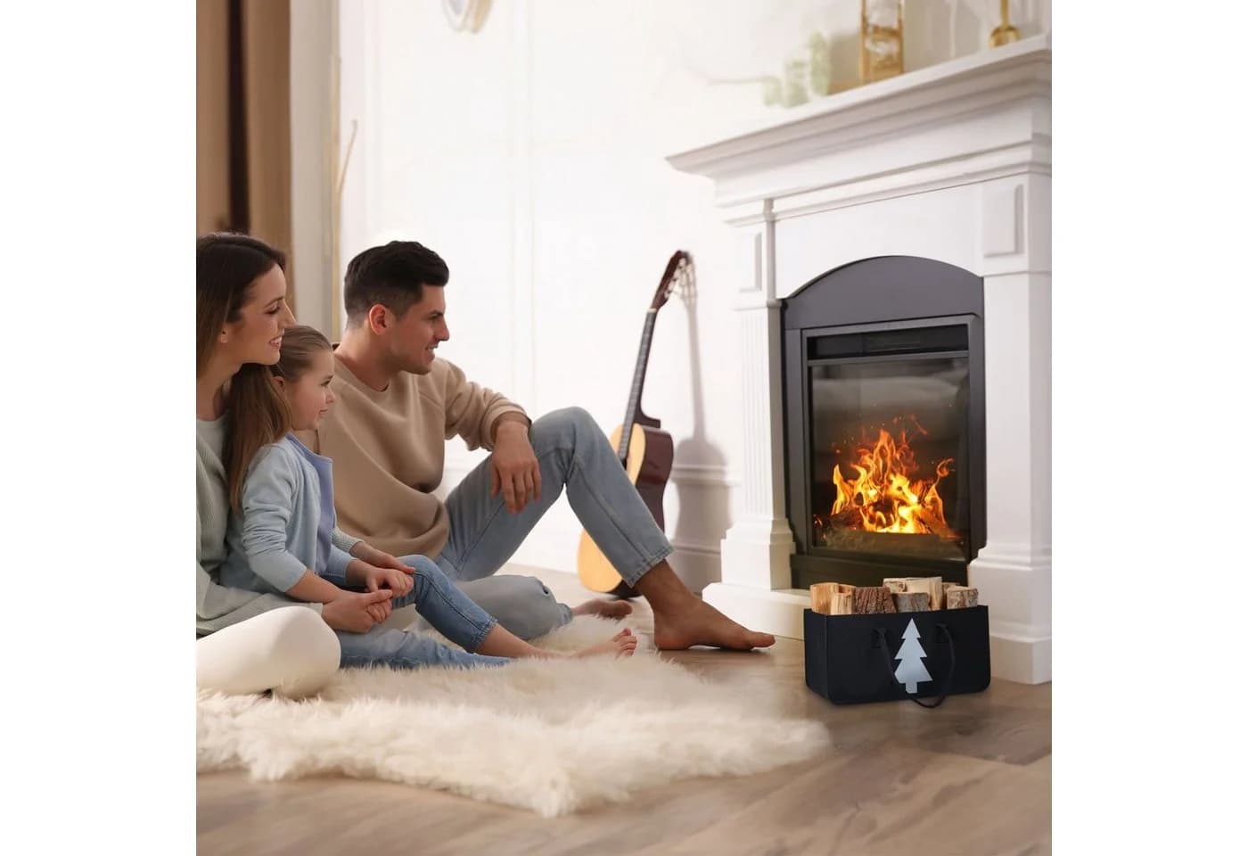 relaxdays Holztragetasche Schwarz mit Tannenbaum-Motiv - Bild 3
