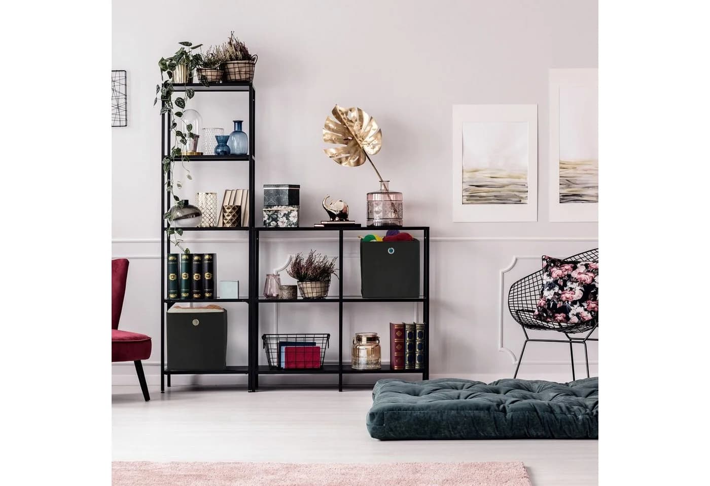 relaxdays Aufbewahrungsbox 4er Set Schwarz Stoffbox Würfelregal