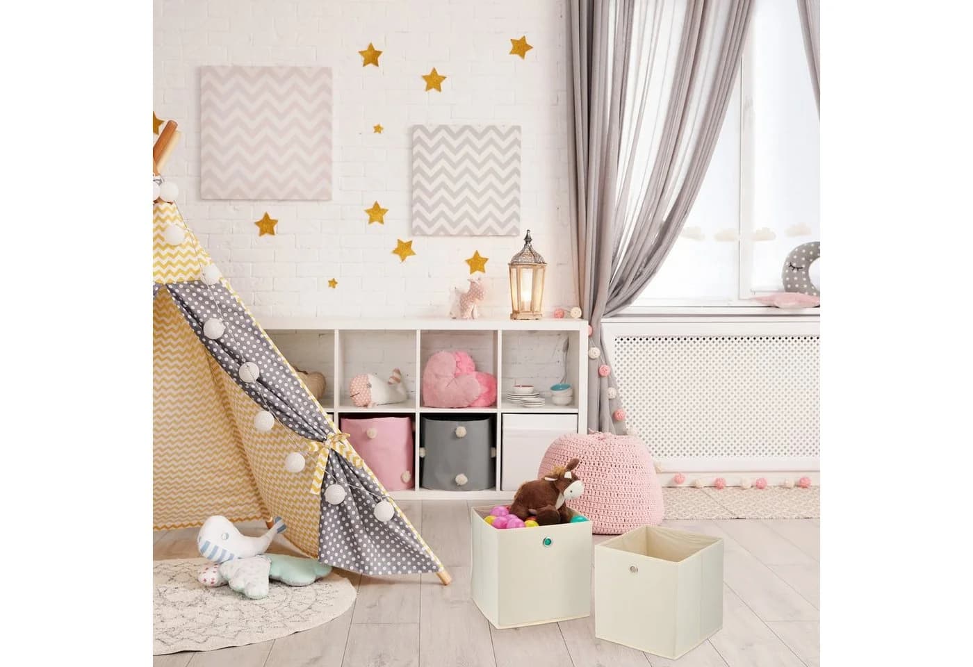 relaxdays Aufbewahrungsbox 4er Set Creme Stoffboxen - Bild 5