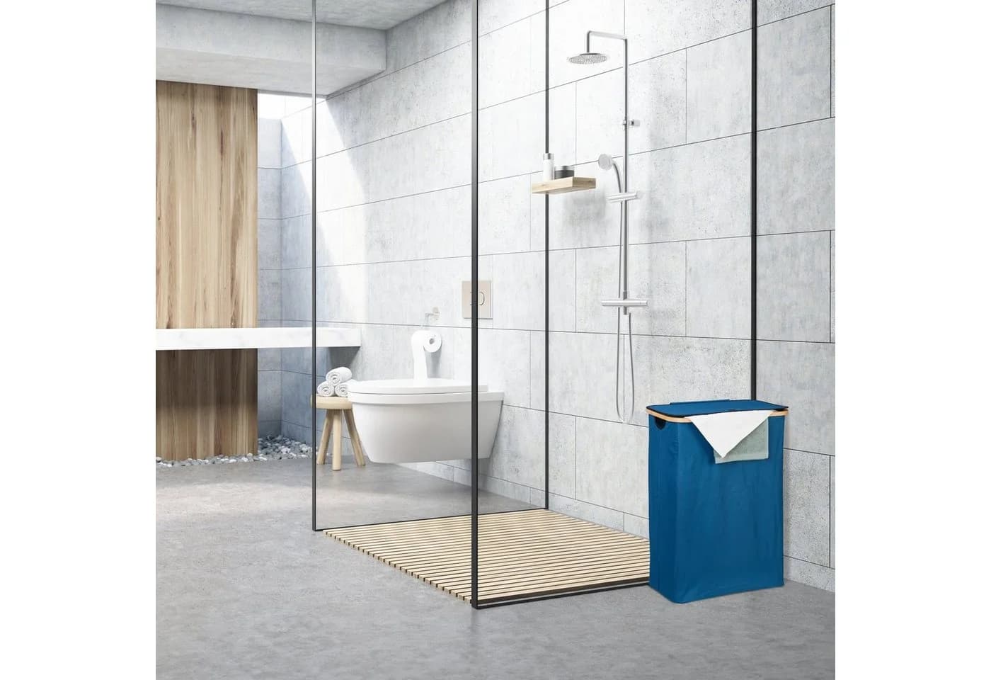 relaxdays Wäschekorb mit Deckel 105 l Petrol/Bambus - Bild 5