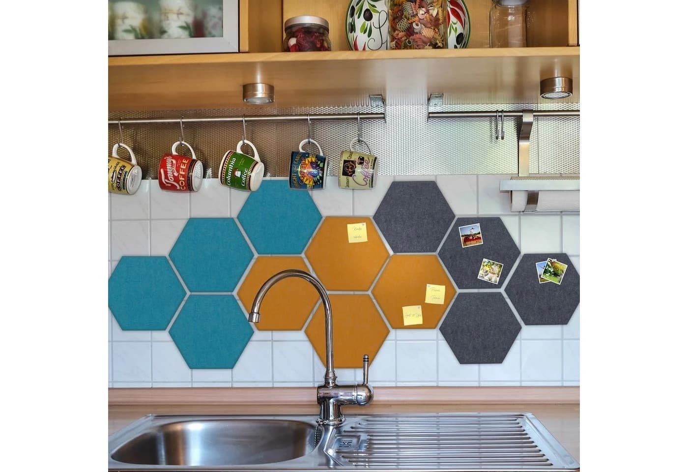 relaxdays Filzpinnwand Sechsecke 12er Set Bunt Selbstklebend