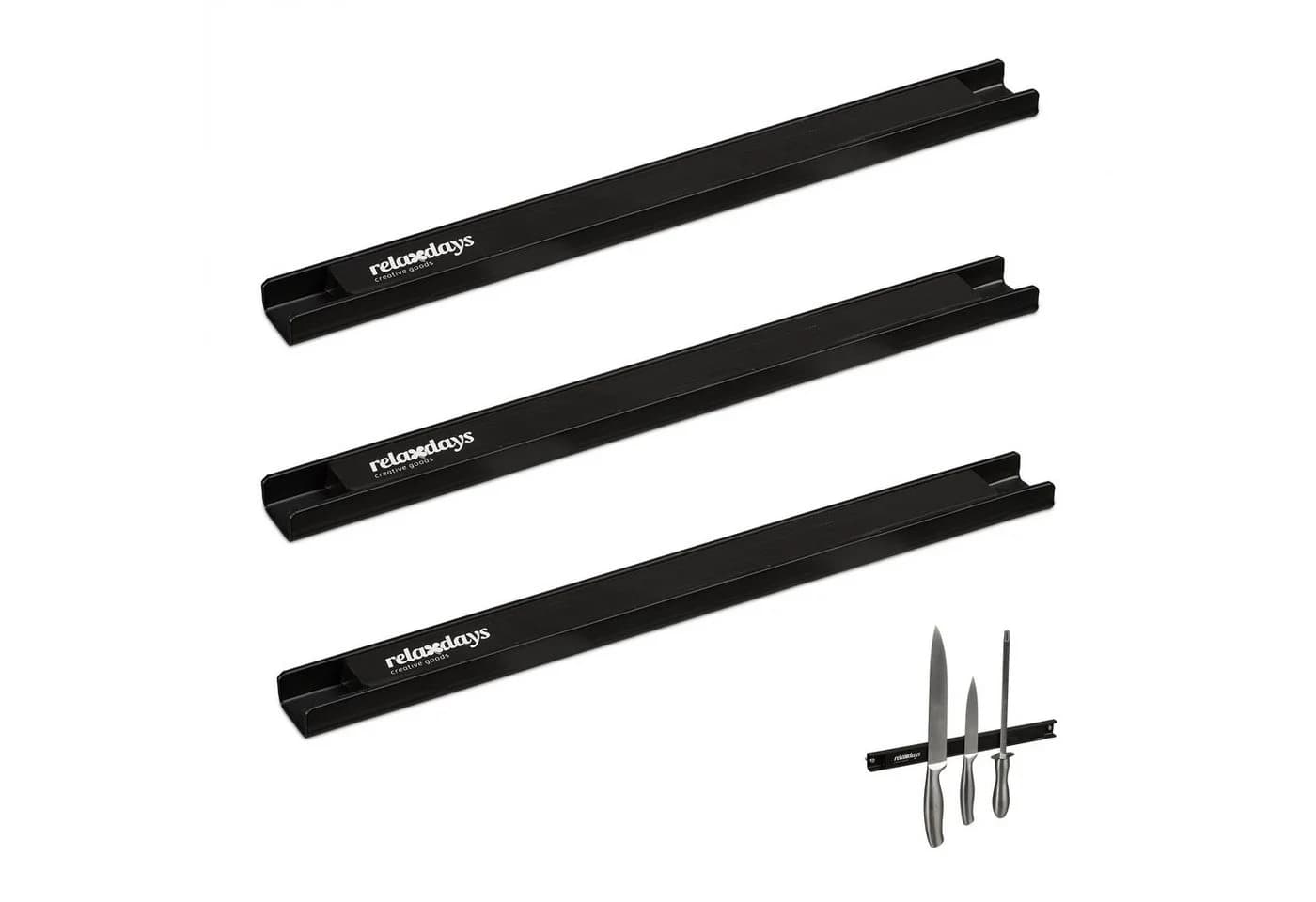 relaxdays Wand-Magnet Messer-Leiste 3er Set Schwarz Stahl - Bild 2