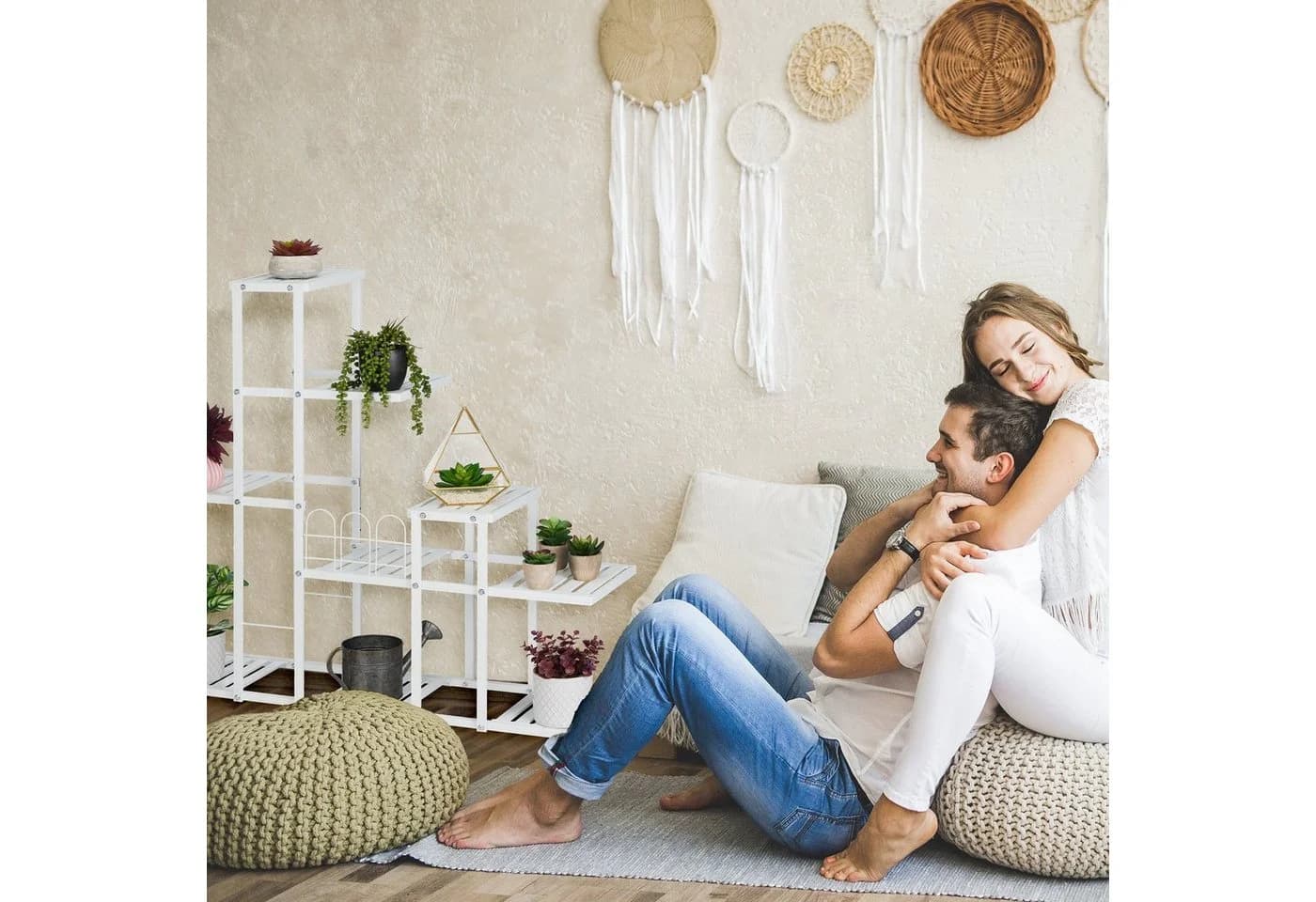 relaxdays Pflanzentreppe Weißer Blumenständer mit Rollen - Bild 3