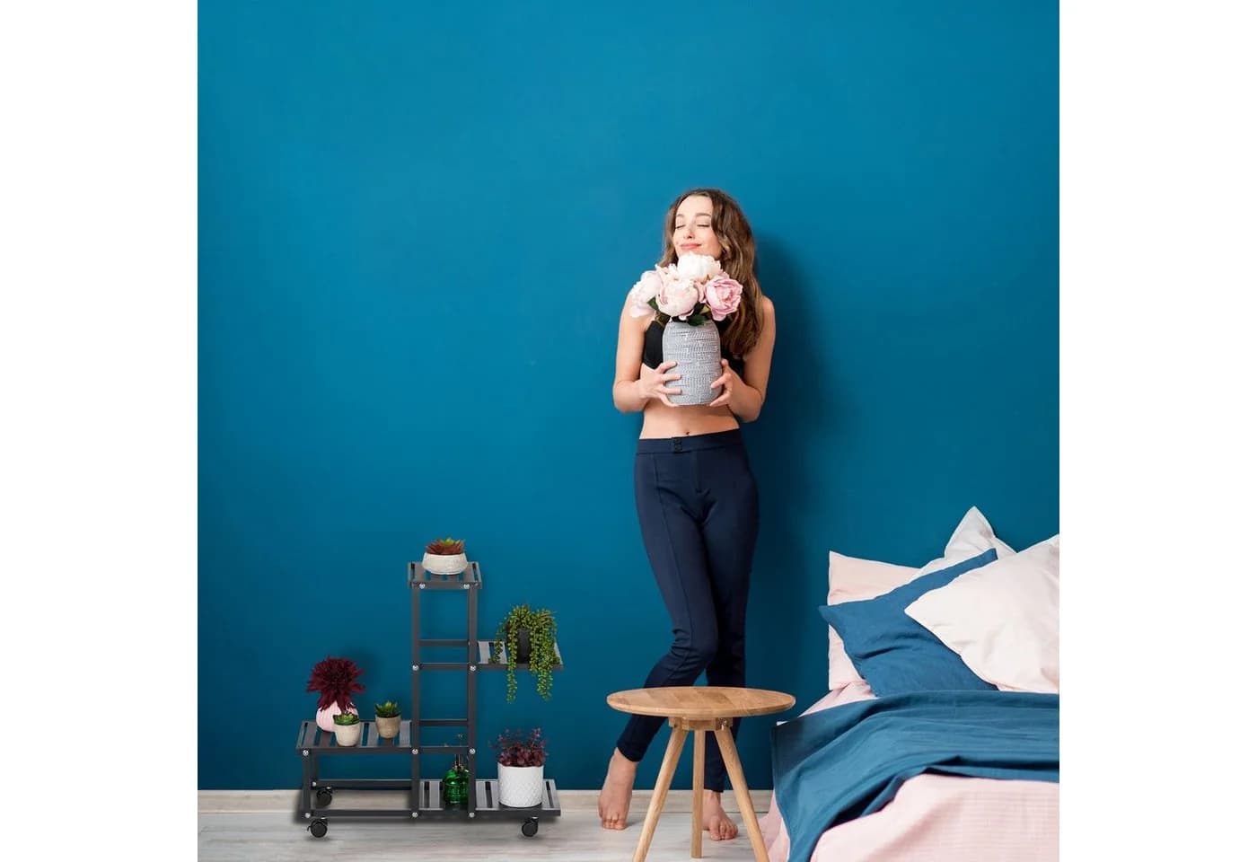 relaxdays Blumenständer mit Rollen Schwarz Modern - Bild 3