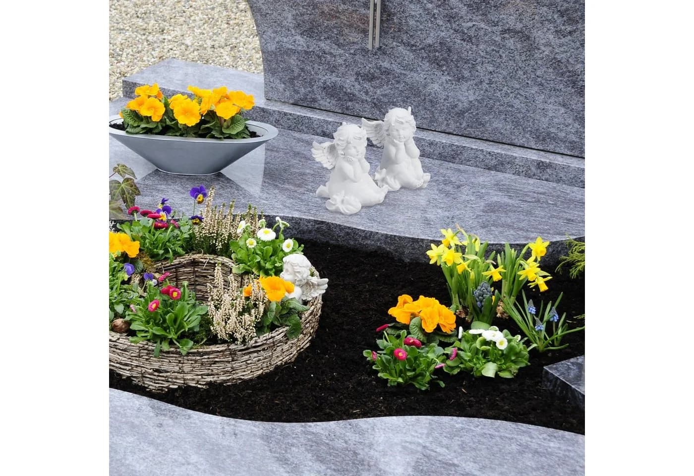 relaxdays Engelfigur Sitzende Grabengel 2er Set Weiß - Bild 5