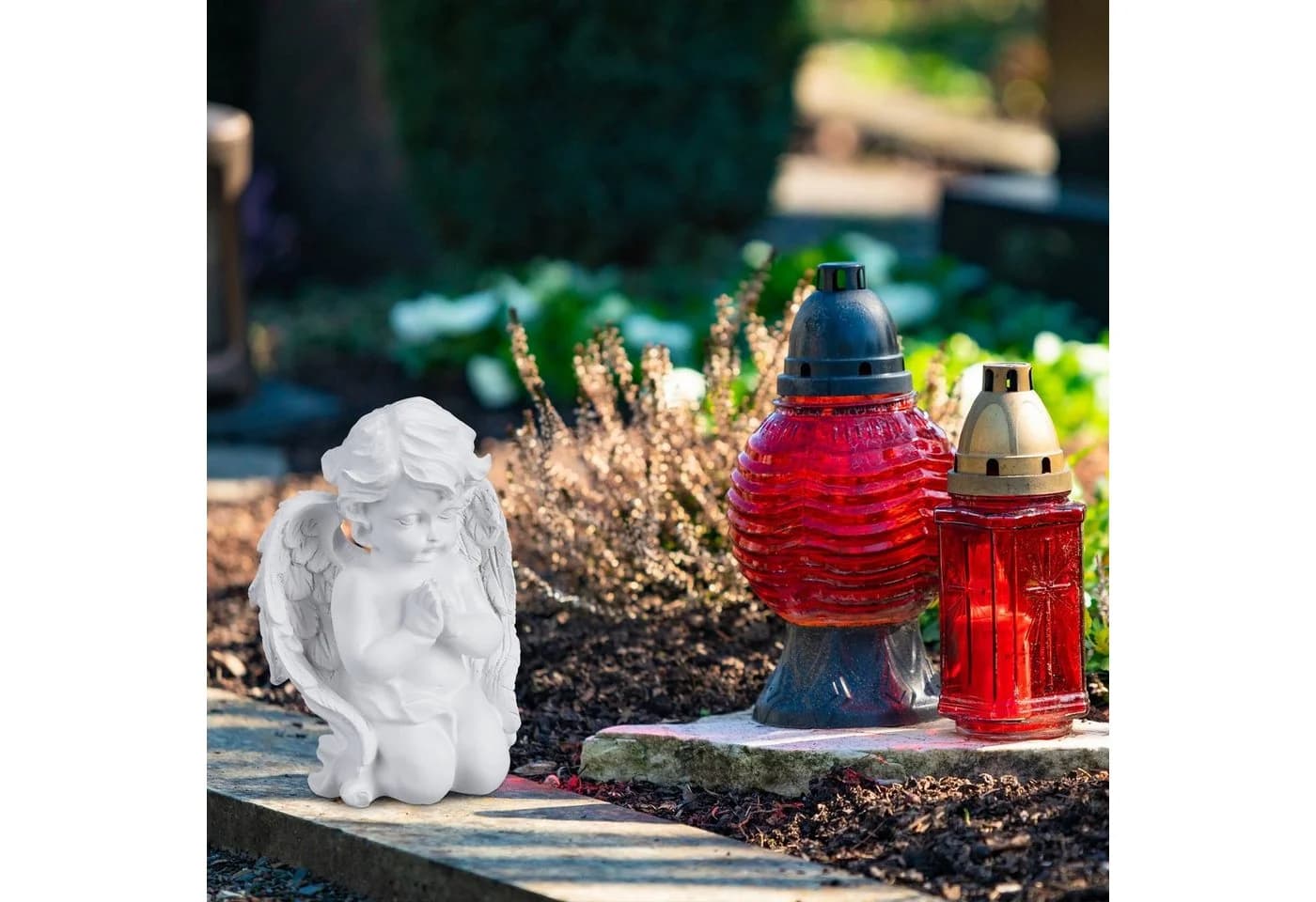 relaxdays Engelfigur Betender Grabengel Weiß Polyresin