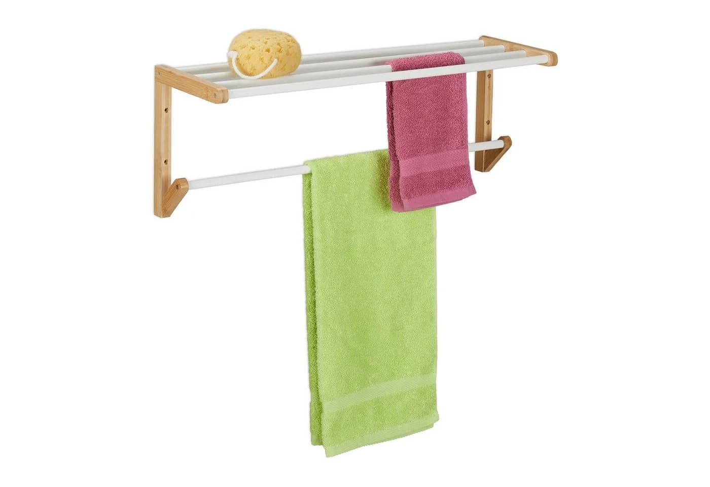 relaxdays Handtuchhalter Bambus Wand 4 Stangen Weiß - Bild 2
