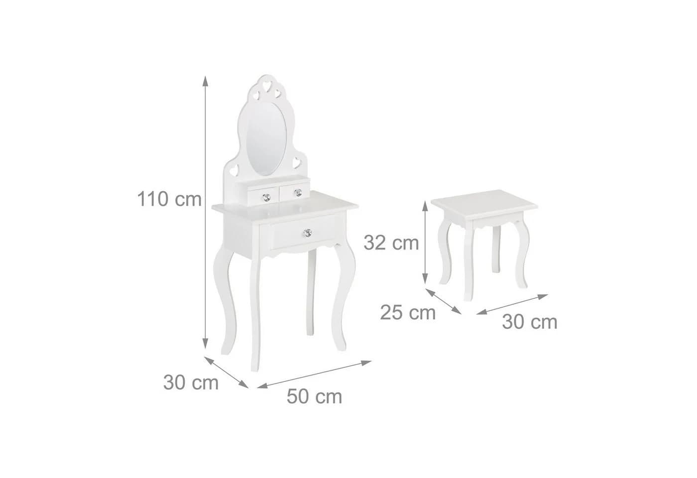 relaxdays Schminktisch Kinder mit Hocker Weiß 3 Schubladen - Bild 4