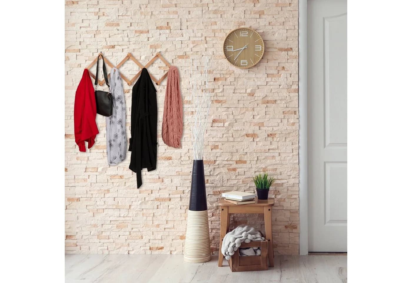 relaxdays Ausziehbare Wandgarderobe Holz