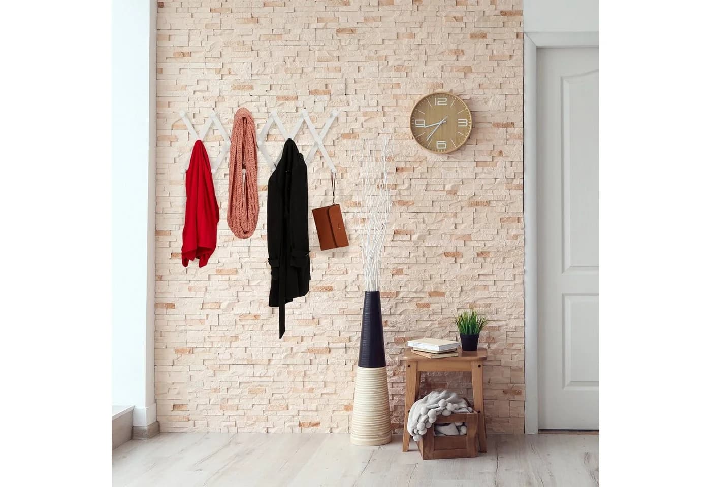 relaxdays Ausziehbare Wandgarderobe Weiß Holz 17 Haken