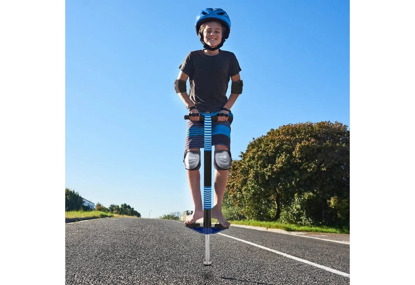 relaxdays Pogo Stick für Kinder 35 kg Blau Schwarz Silber