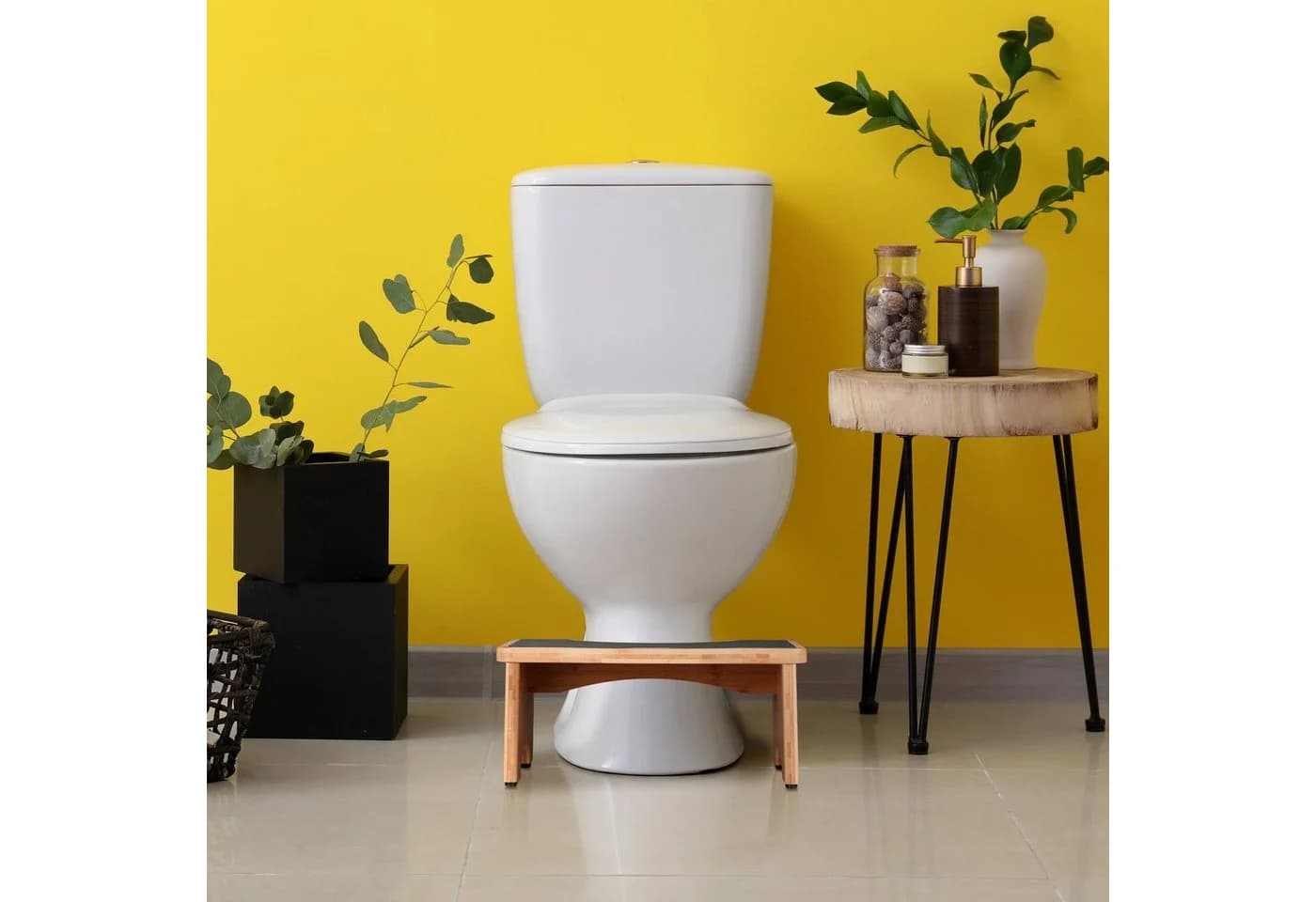 relaxdays Badhocker Toilettenhocker Bambus Schwarz