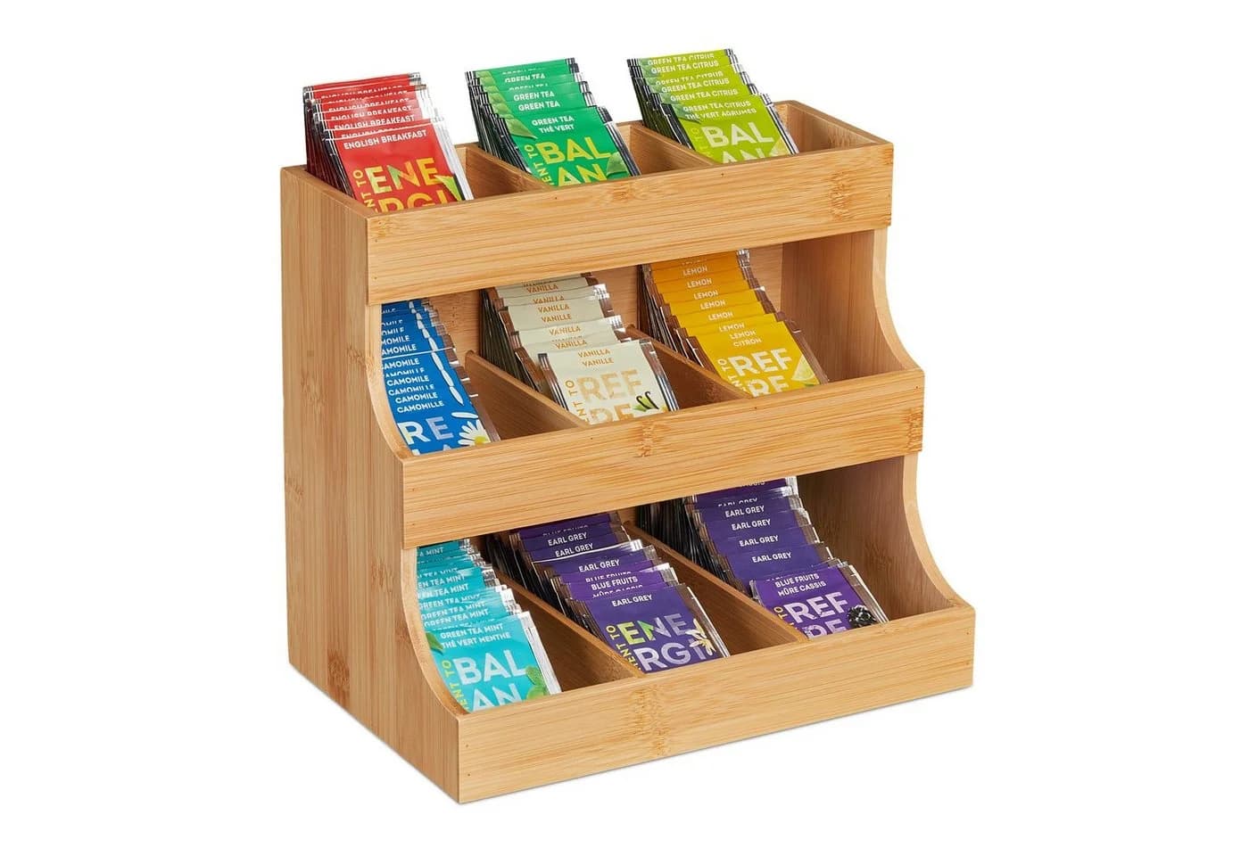 relaxdays Teebox Organizer aus Bambus 9 Fächer Natur - Bild 2