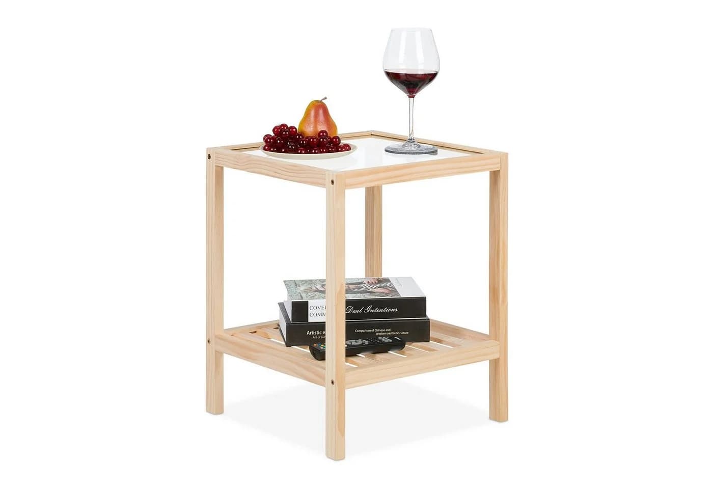relaxdays Beistelltisch mit Glasplatte Kiefernholz - Bild 2
