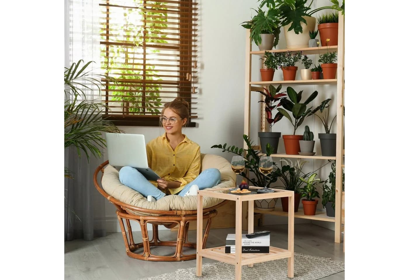 relaxdays Beistelltisch mit Glasplatte Kiefernholz - Bild 3