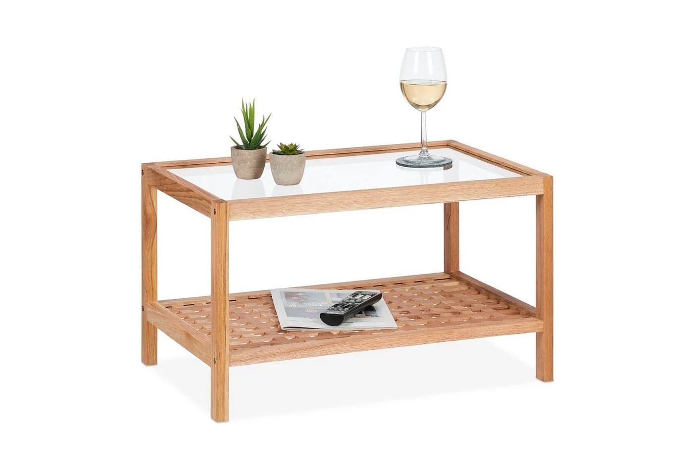 relaxdays Beistelltisch Walnuss Glasablage Modern - Bild 2