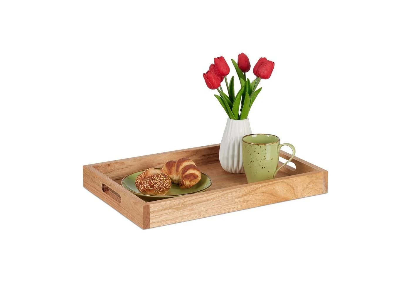 relaxdays Serviertablett Walnussholz & MDF mit Griffen - Bild 2