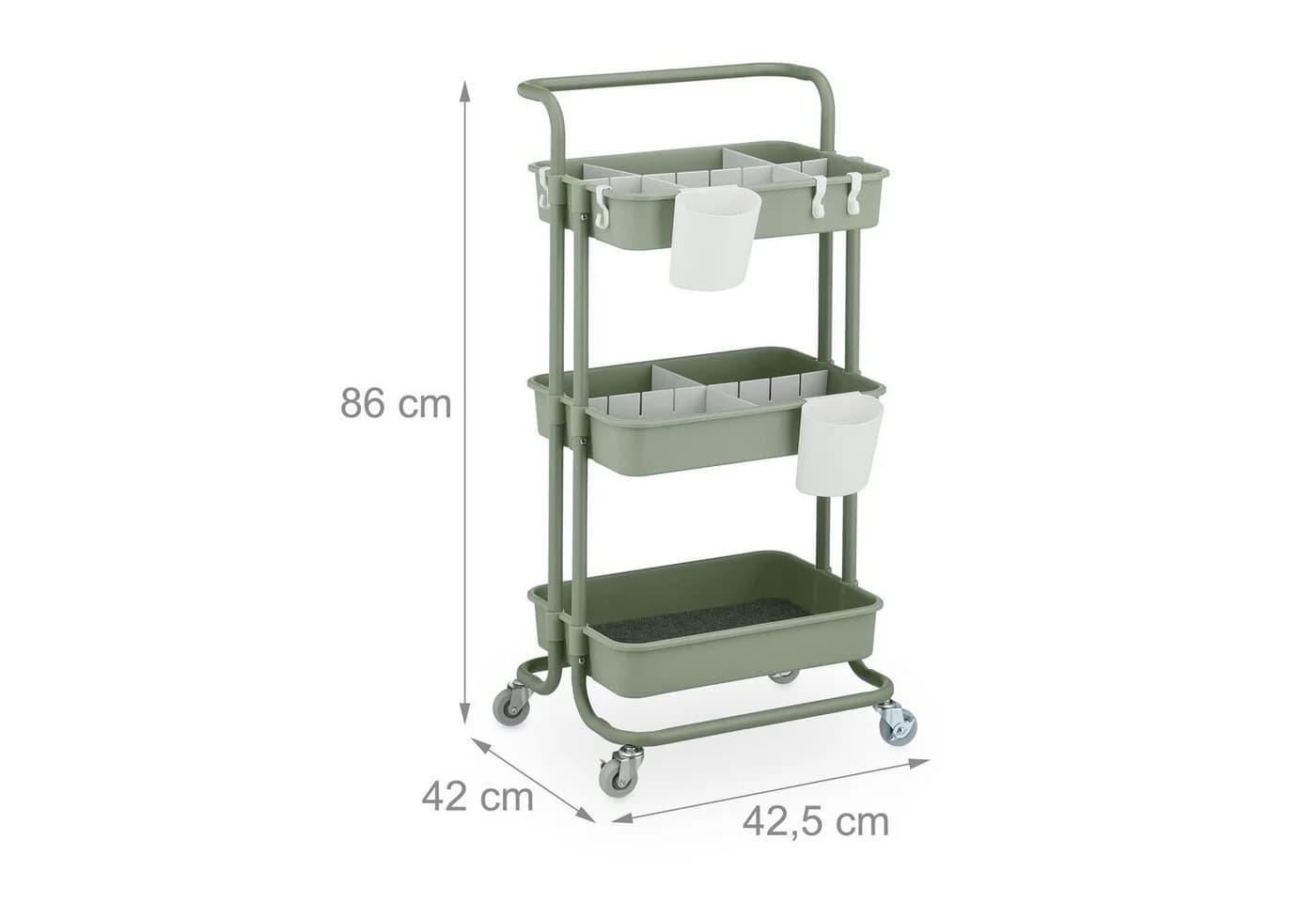 relaxdays Grüner Rollwagen mit 3 Ebenen & Rollen - Bild 4