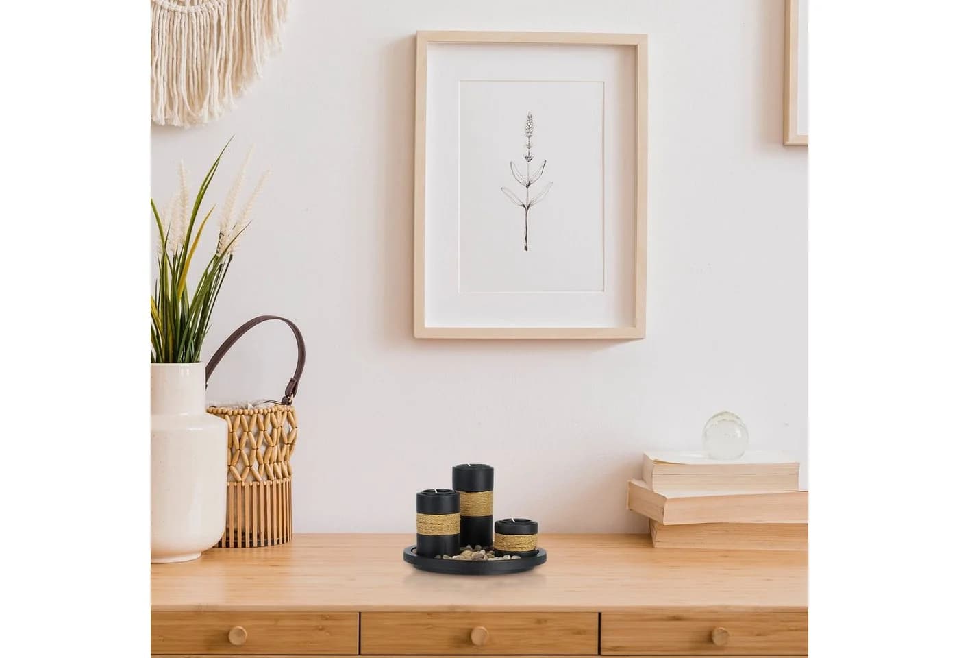 relaxdays Teelichthalter mit Tablett & Steine Schwarz/Braun Modern - Bild 5
