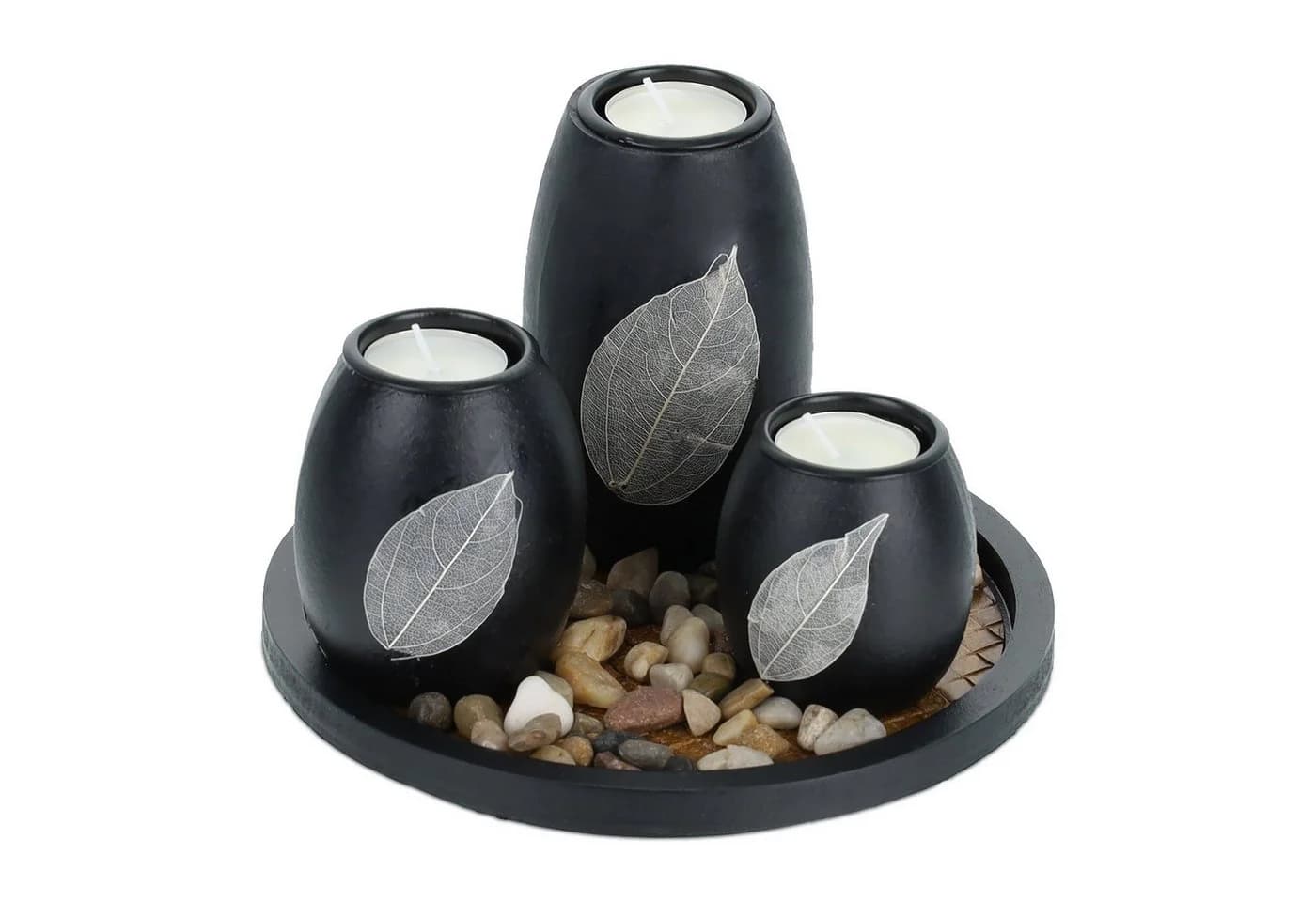 relaxdays Teelichthalter mit Tablett & Steine Schwarz Braun - Bild 2