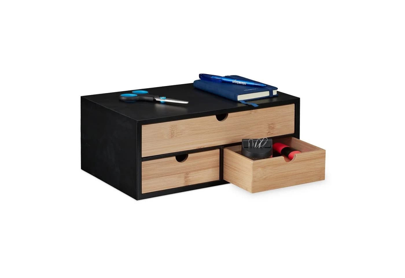 relaxdays Schreibtisch Organizer mit 3 Schubladen Schwarz/Braun Bambus - Bild 2