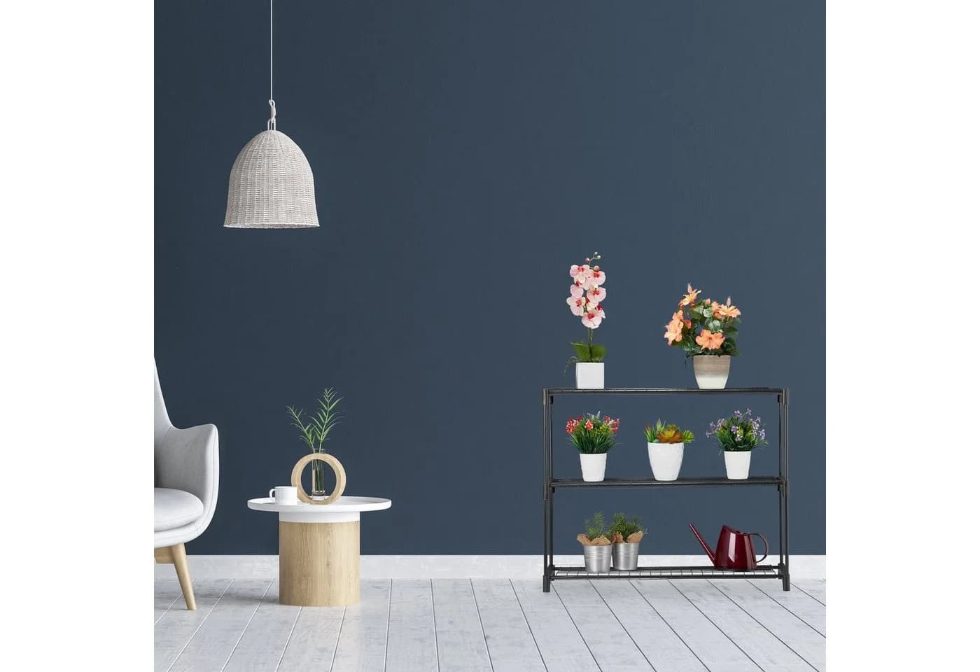 relaxdays Blumenständer Pflanzenregal 3 Ablagen Schwarz Metall