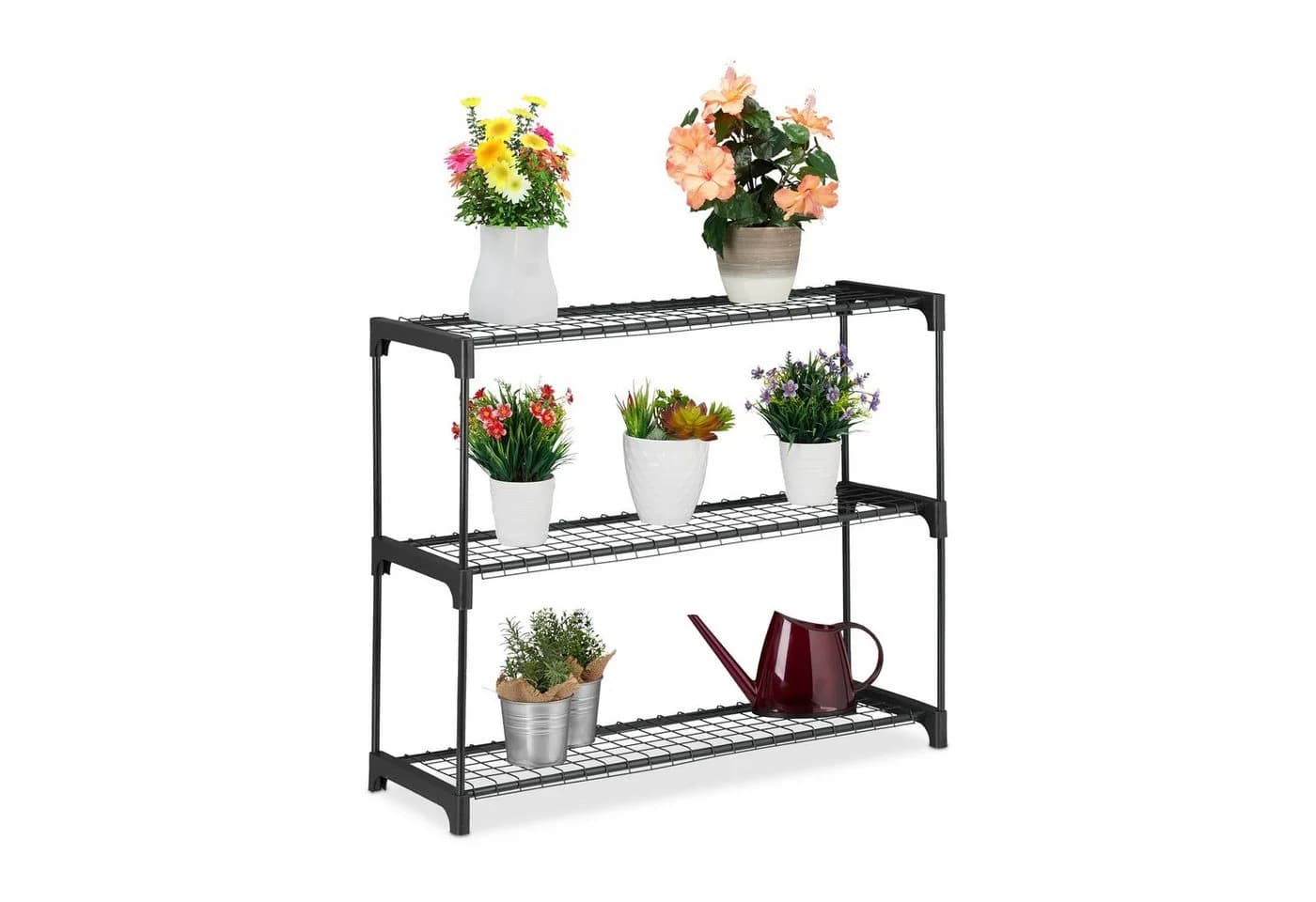 relaxdays Blumenständer Pflanzenregal 3 Ablagen Schwarz Metall - Bild 2