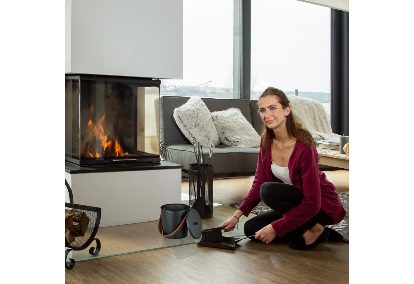 relaxdays Ascheeimer mit Deckel 4,5 Liter Schwarz Braun