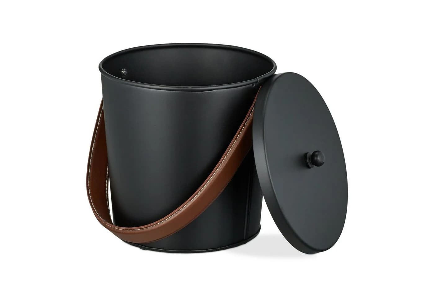 relaxdays Ascheeimer mit Deckel 4,5 Liter Schwarz Braun - Bild 2