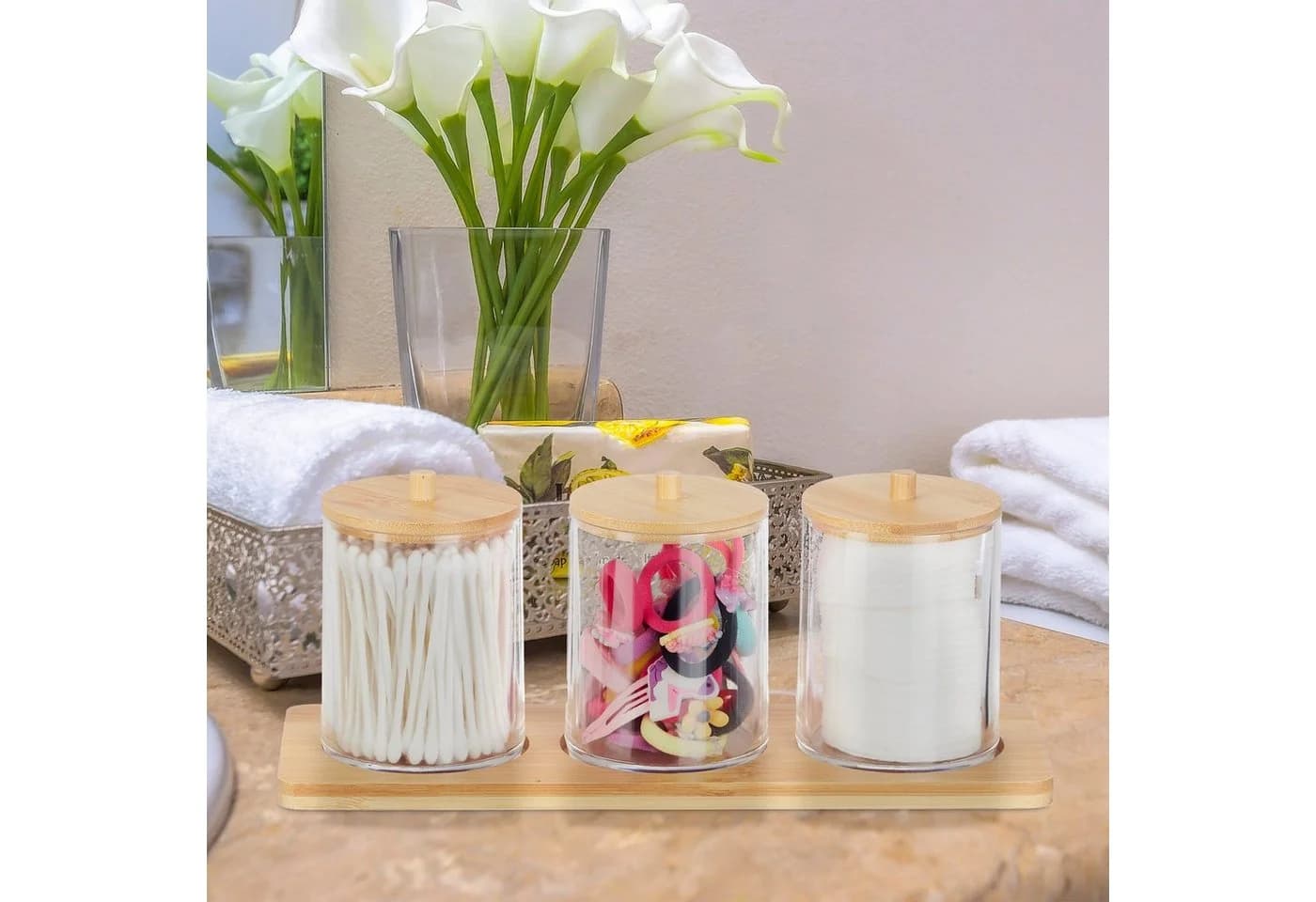 RELAXDAYS Make-Up Organizer mit Bambusdeckel und Tablett Transparent - Bild 5