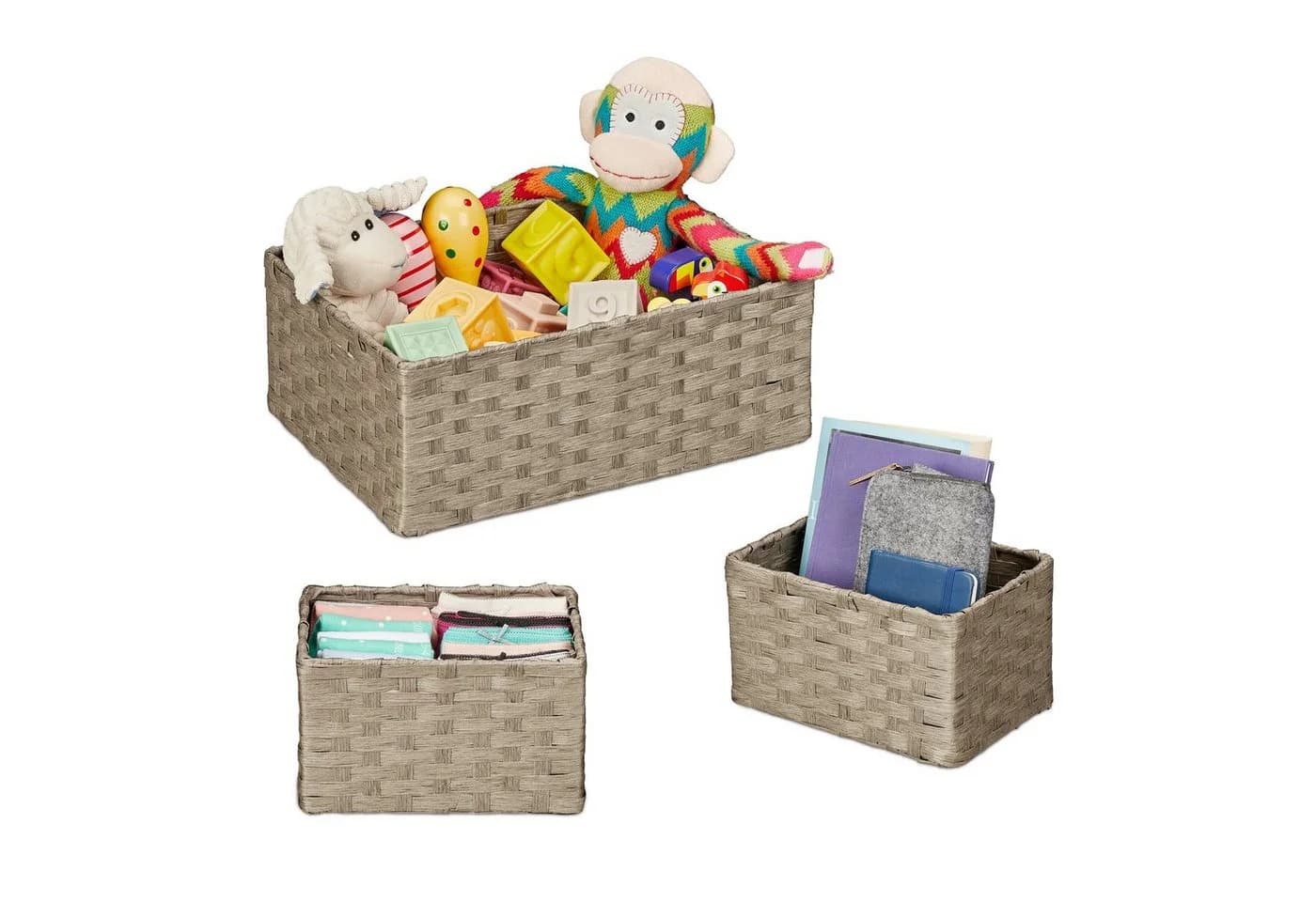 relaxdays Aufbewahrungskorb 3er Set Grau Geflochten Papierseil - Bild 2