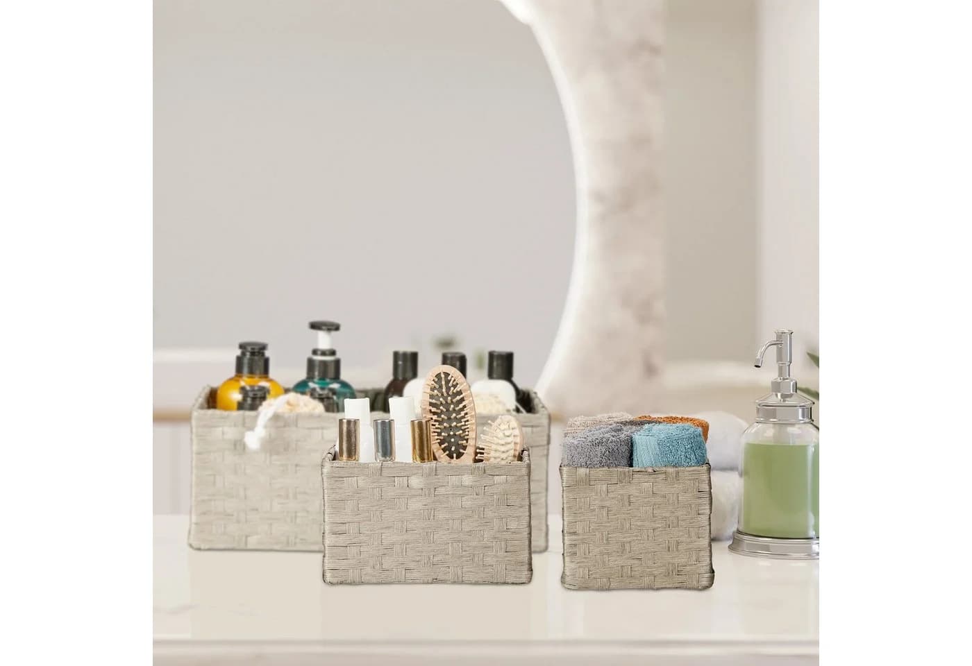 relaxdays Aufbewahrungskorb 3er Set Grau Geflochten Papierseil - Bild 5