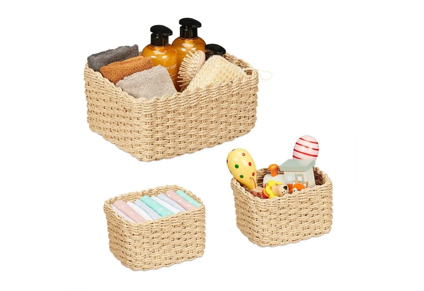 relaxdays Geflochtener Aufbewahrungskorb 3er Set Hellbraun - Bild 2