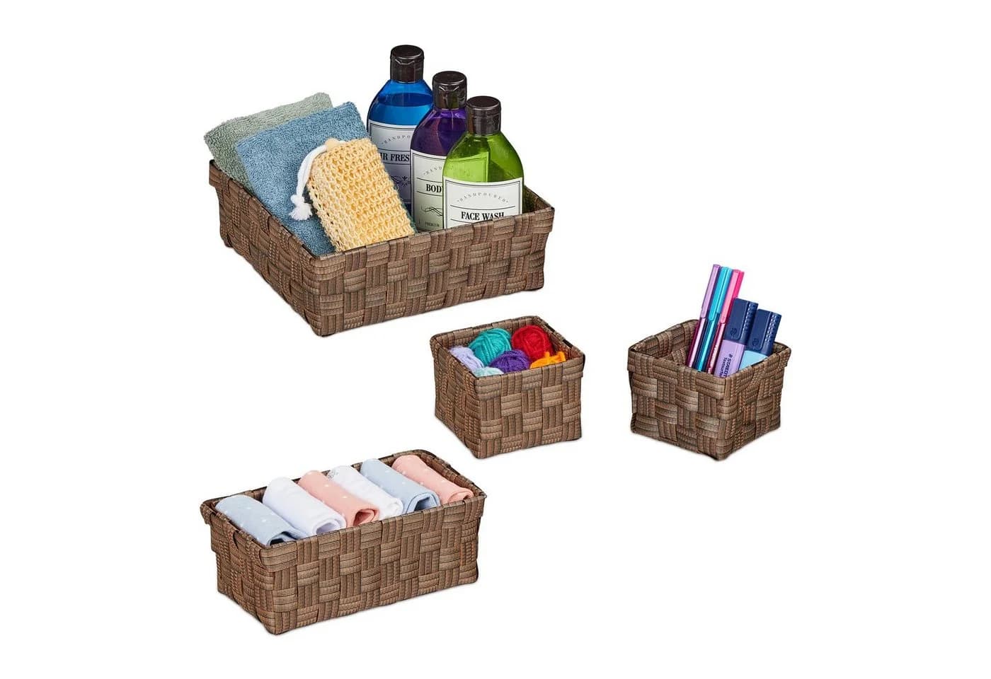 relaxdays Aufbewahrungskorb 4er Set Braun Flechtoptik - Bild 2